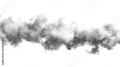 A long, thin cloud of smoke is billowing out of a factory