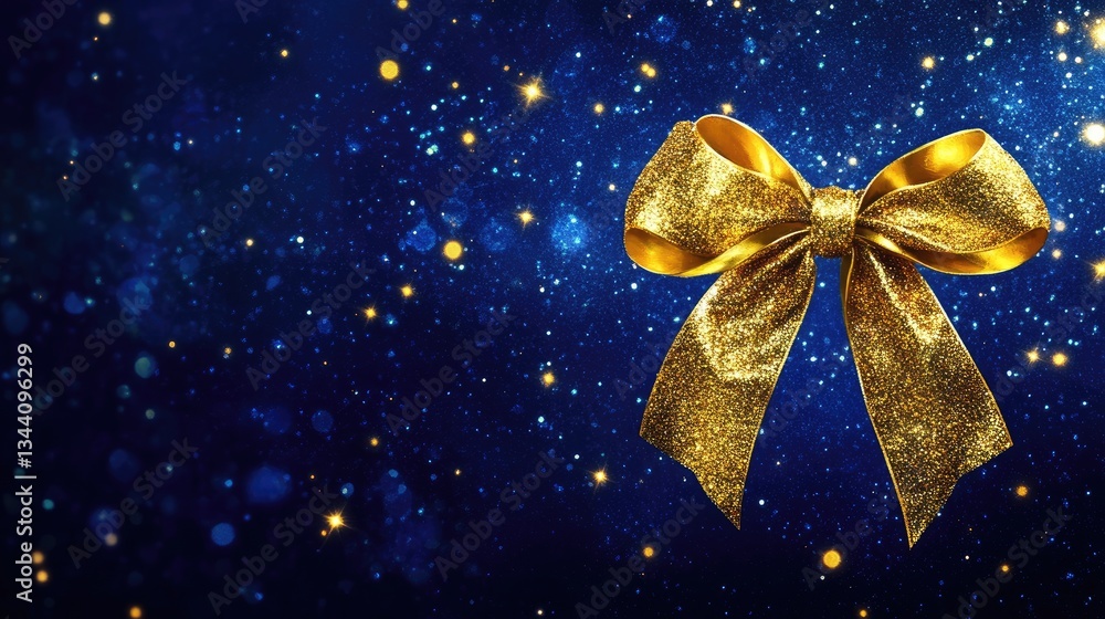 Glittery gold bow with intricate texture on a bold royal blue background Glittery gold bow with intricate texture on a bold royal blue background