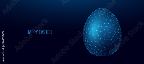 Easter Egg, glowing blue lowpoly wireframe on a dark background. Vector illustration design concept Happy Easter.
