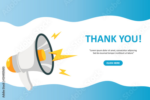 Megaphone with Thank you speech bubble. Loudspeaker. Banner for business, marketing and advertising. Vector illustration.