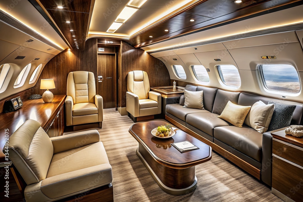 Fototapeta premium Luxurious Private Jet Cabin Interior: Spacious & Elegant Design
