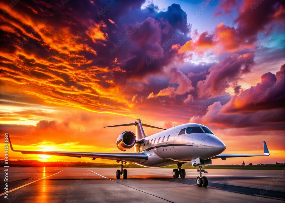 Luxury Private Jet on Runway at Sunset - Dramatic Airport Scene Luxury Private Jet on Runway at Sunset - Dramatic Airport Scene