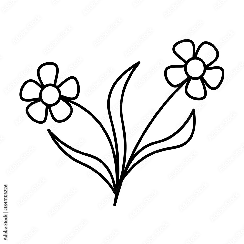 Fototapeta premium Stylized outline drawing of a flower. Simple and elegant doodle for a spring mood.