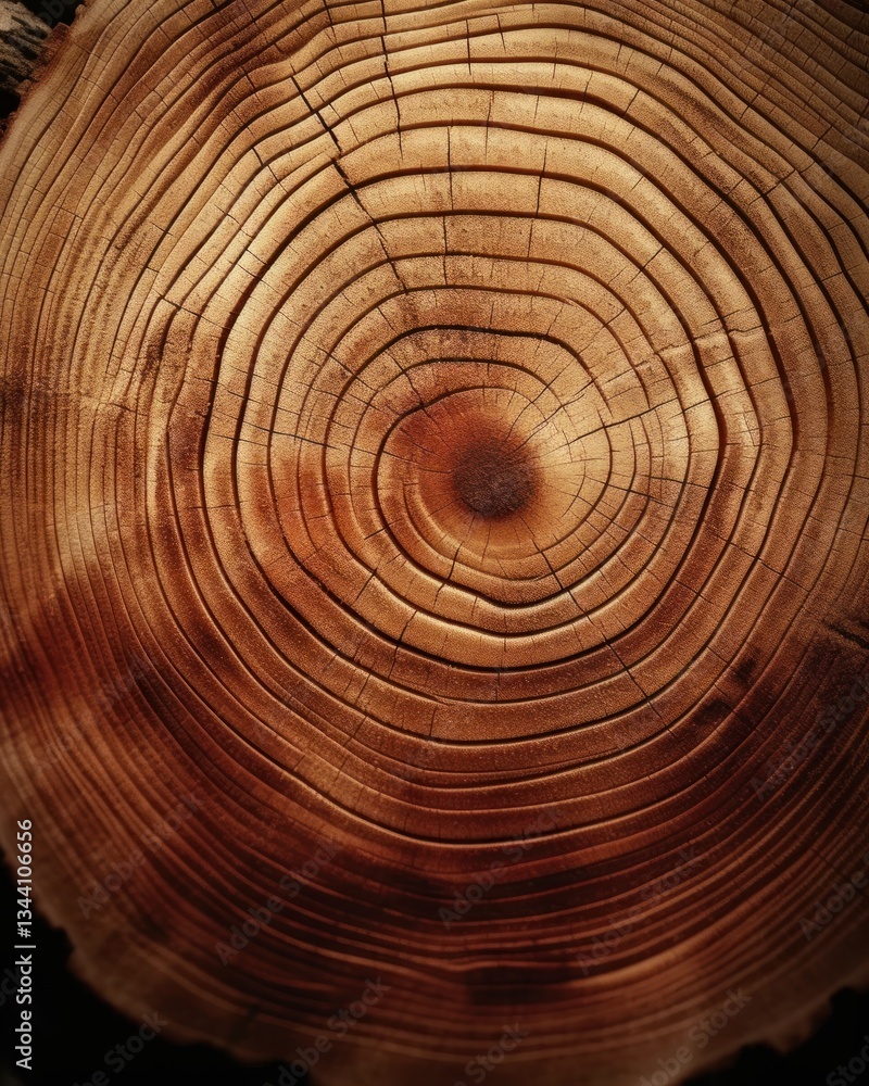 Fototapeta premium Close-Up of Juniper Tree Growth Rings with Natural Patterns and Textures in Warm Sunlight