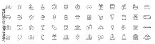 Travel, summer icon collection. Vacation summer beach set icons. Vector outline icons