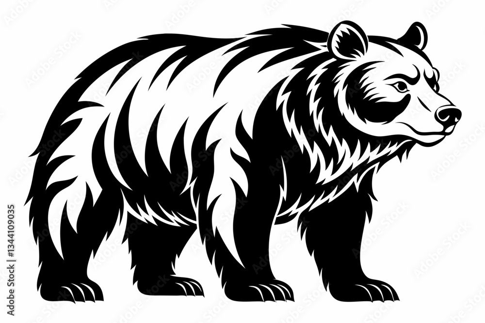 Obraz premium grizzly bear line art silhouette vector illustration