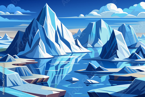 iceberg mountains with lakes and beautiful sky vector cartoon