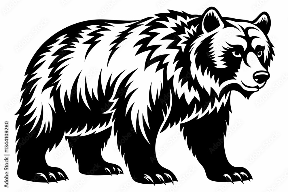 Obraz premium grizzly bear line art silhouette vector illustration
