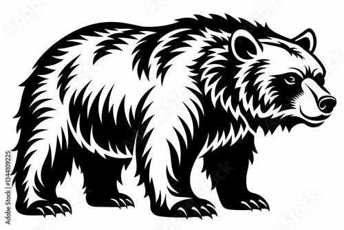 grizzly bear line art silhouette vector illustration