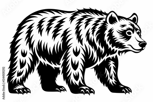 grizzly bear line art silhouette vector illustration