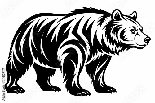 grizzly bear line art silhouette vector illustration