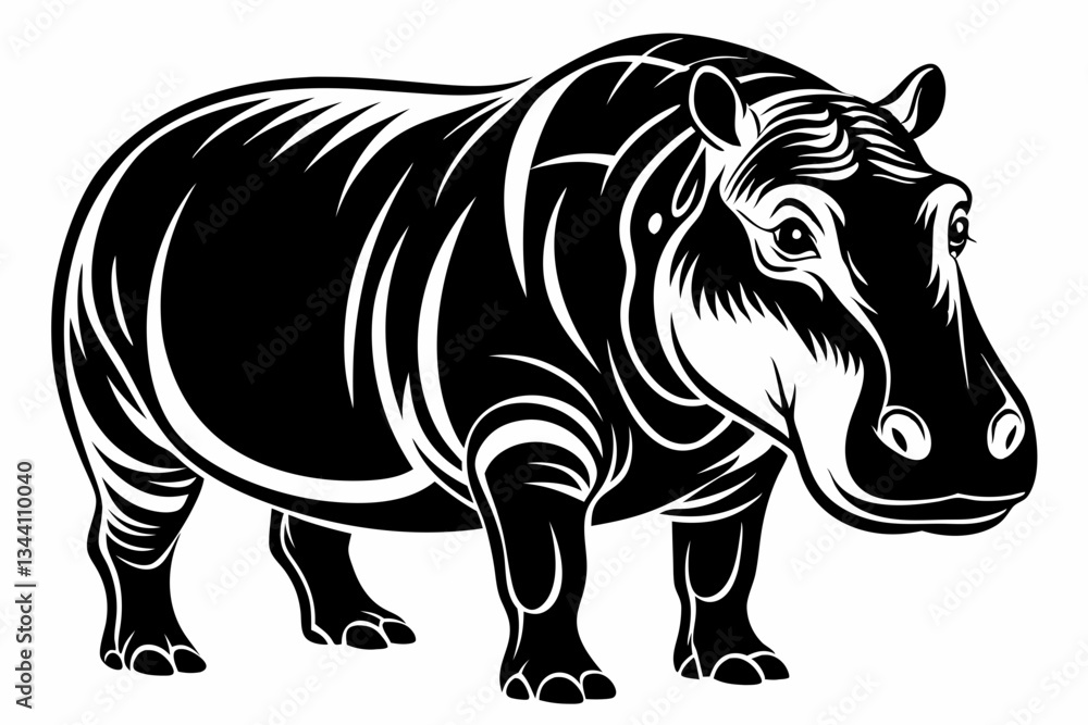 Fototapeta premium hippopotamus line art silhouette vector illustration