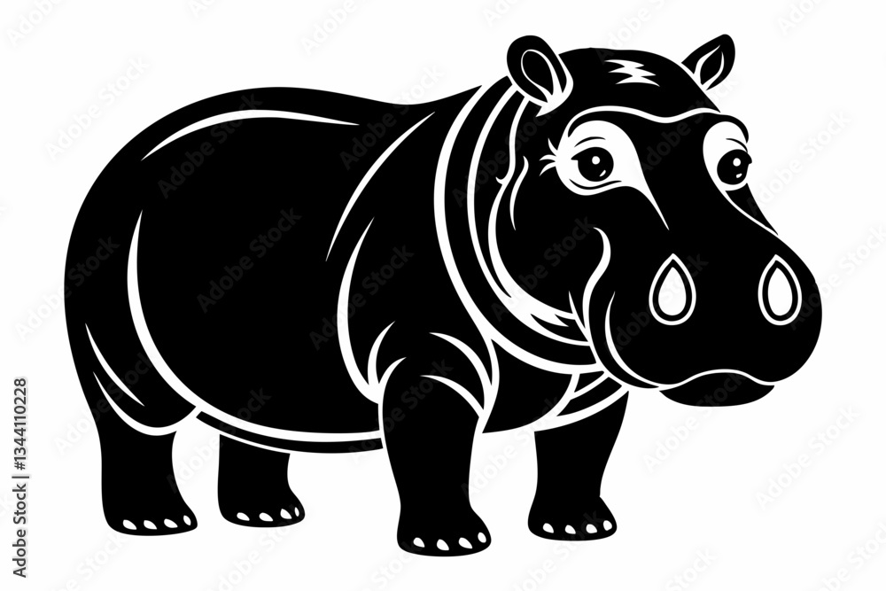 Fototapeta premium hippopotamus line art silhouette vector illustration