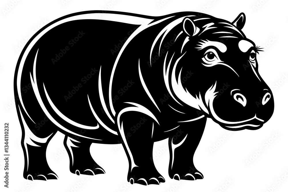 Fototapeta premium hippopotamus line art silhouette vector illustration