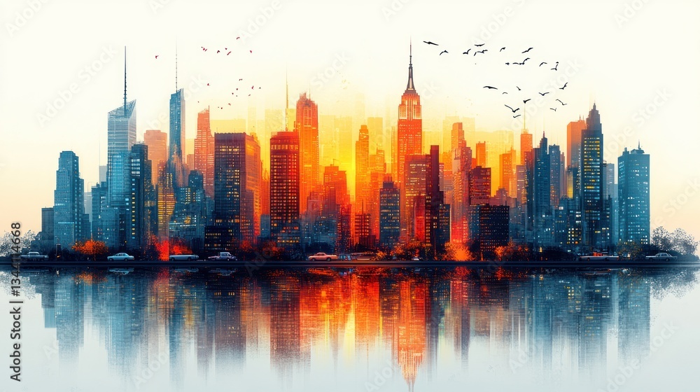 Obraz premium Traveling the World on World Tourism Day September 27th Vibrant Retro Futuristic Cityscape Illustration