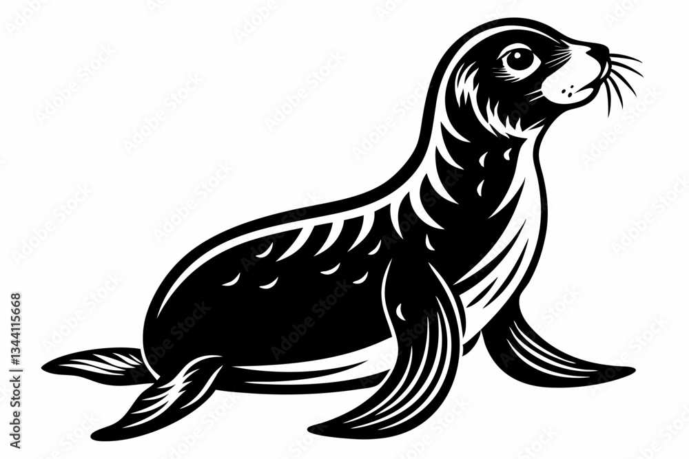 Fototapeta premium sea lion line art silhouette vector illustration