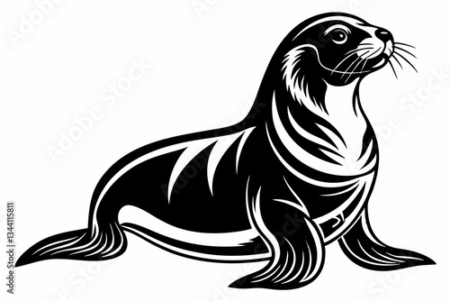 sea lion line art silhouette vector illustration