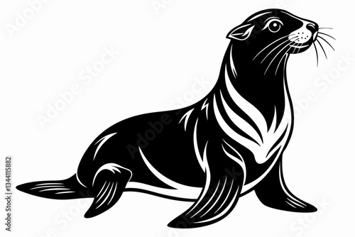 sea lion line art silhouette vector illustration