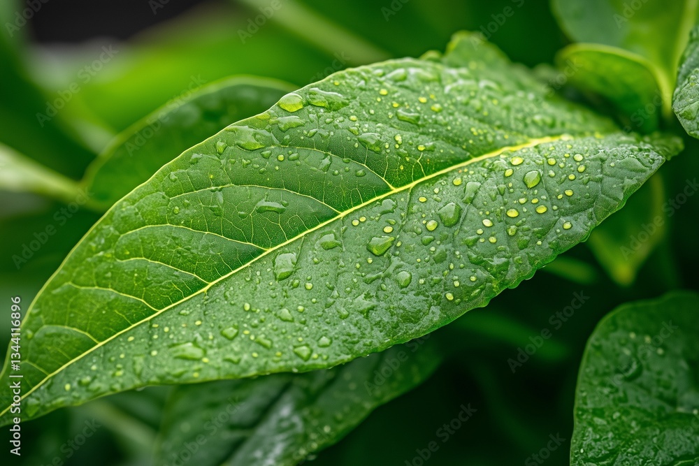 Macro shot of vibrant green tobacco leaves covered in dewdrops, backlit by the soft glow of sunrise. The veins and texture of each leaf are clearly visible, showcasing intricate natural beauty. Macro shot of vibrant green tobacco leaves covered in dewdrops, backlit by the soft glow of sunrise. The veins and texture of each leaf are clearly visible, showcasing intricate natural beauty.