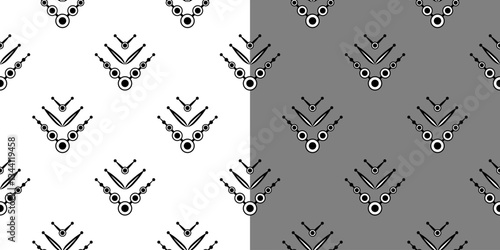 Monochrome geometric seamless pattern. Black square geometric element on white and gray background. Creative ethnic texture black and white decor. Clear strict ornament.
