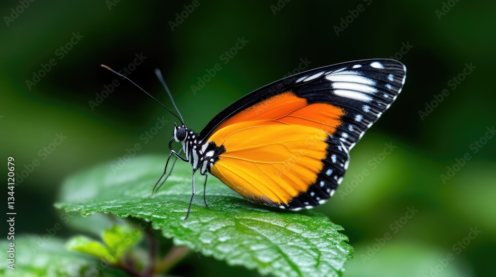 Vibrant orange butterfly on leaf Vibrant orange butterfly on leaf
