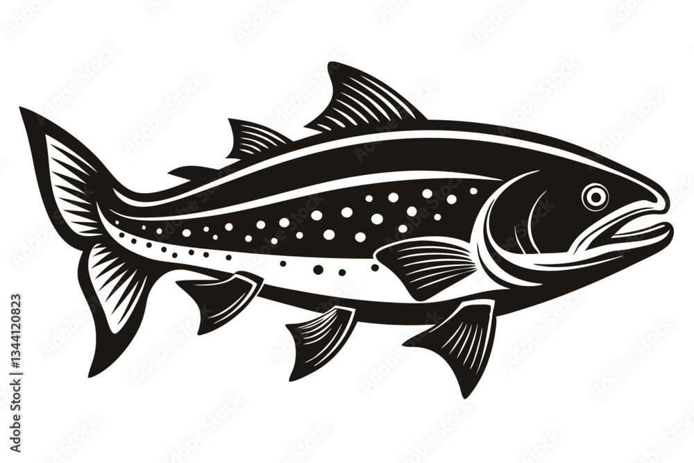 Fototapeta premium trout fish line art silhouette vector illustration