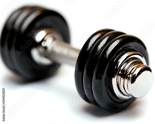 Wallpaper Mural Black metal dumbbell with chrome handle on white background, shallow depth of field macro photography highlighting fitness and strength training equipment. Torontodigital.ca