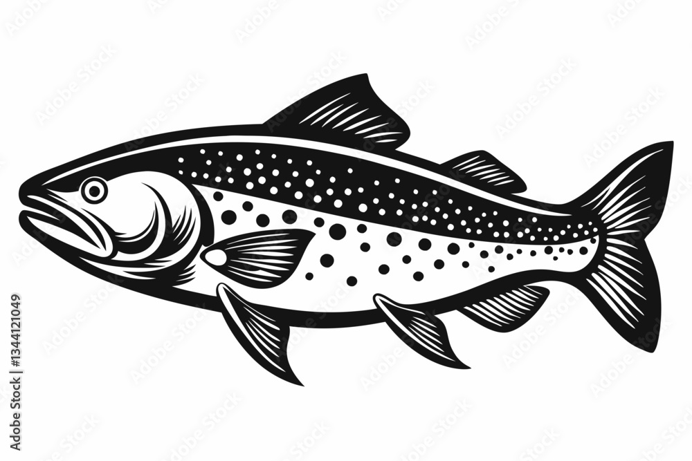 Naklejka premium trout fish line art silhouette vector illustration