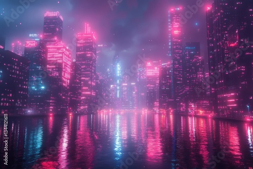 Futuristic Smart City with IoT and Cyberpunk Aesthetic in Neon Color Palette
