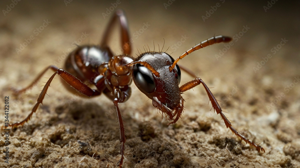 Extreme Macro Photography of a Red Ant on a Dew-Covered Leaf in Natural Habitat Extreme Macro Photography of a Red Ant on a Dew-Covered Leaf in Natural Habitat