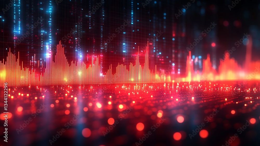 Fototapeta premium Abstract Digital Audio Waveform Visualization Red and Blue Data Flow Technology Background
