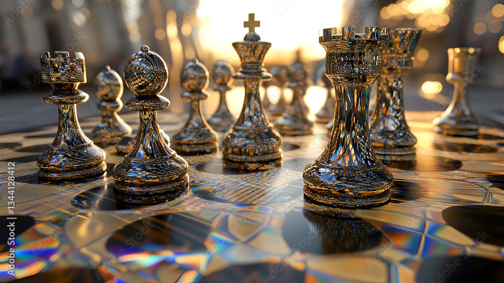 Visually stunning quantum chessboard where pieces shift between dimensions Visually stunning quantum chessboard where pieces shift between dimensions