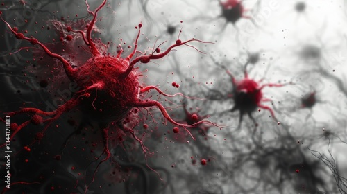 Red Evil Molecule Virus in Striking Black and White Contrast