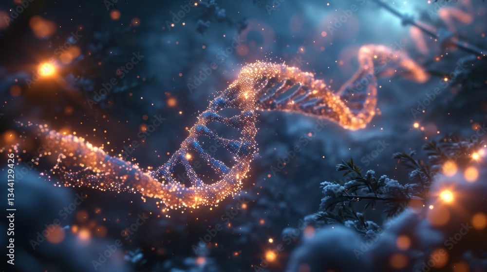 Cyan Scene of Ribosome Translating mRNA with Glowing Elements Cyan Scene of Ribosome Translating mRNA with Glowing Elements