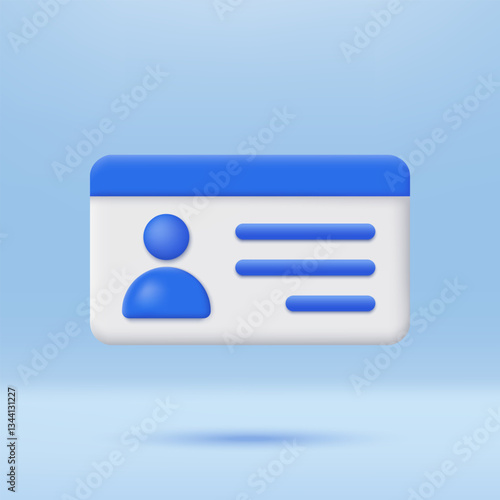 3D ID card, Driver license icon. Plastic card isolated on background. Minimalist cartoon icon. 3D vector render illustration.
