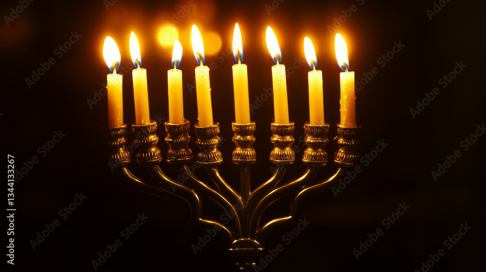 Low key Image of jewish holiday Hanukkah background with menorah (traditional candelabra) and burning candles Low key Image of jewish holiday Hanukkah background with menorah (traditional candelabra) and burning candles