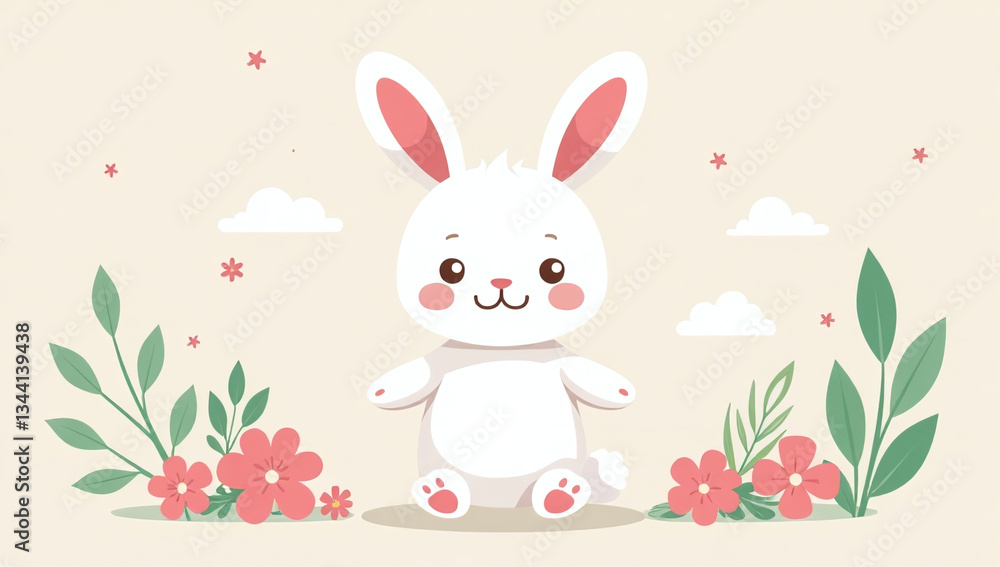 cute cartoon rabbit part pastel kawaii design pink green elements soft cute cartoon rabbit part pastel kawaii design pink green elements soft