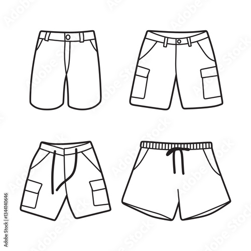 four black and white shorts vectors