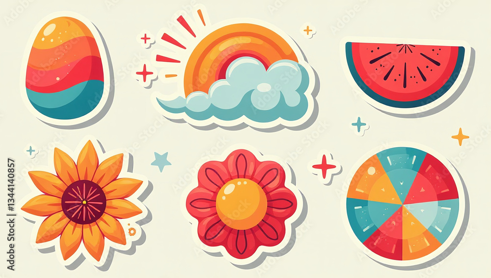 abstract retro shapes vector sticker collection features fun colorful elements cartoon styles modern abstract retro shapes vector sticker collection features fun colorful elements cartoon styles modern