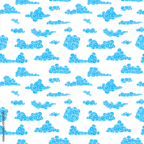 Seamless pattern clouds in cartoon vintage style. Abstract hand drawn background for cover, print, textile. Color vector illustration.