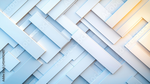 Modern abstract background featuring layered geometric shapes in soft blue and white tones, creating sense of depth and dimension. interplay of light adds dynamic feel to composition