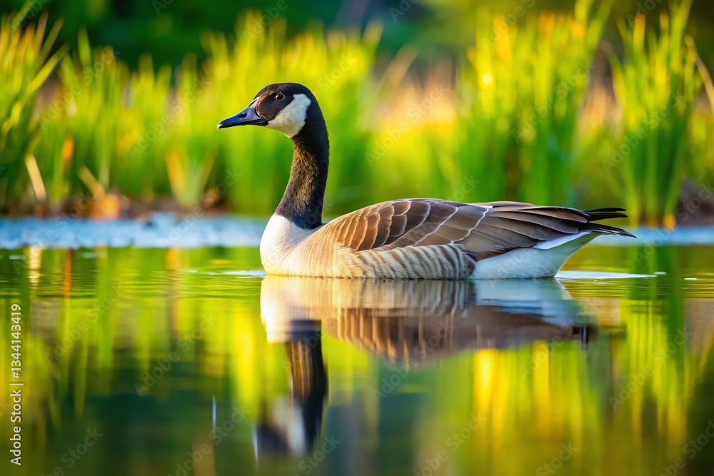 Majestic Canada Goose Serenely Floating on a Tranquil Blue Pond in Canada's Wilderness Majestic Canada Goose Serenely Floating on a Tranquil Blue Pond in Canada's Wilderness