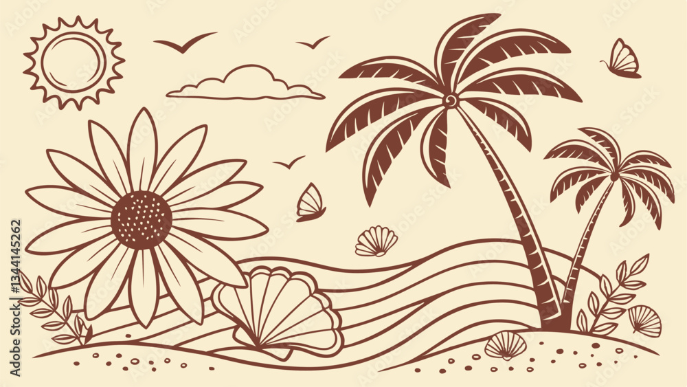Obraz premium hand drawn summer duotone pattern design