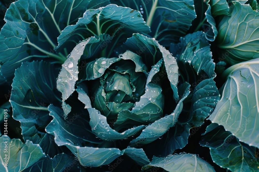 Fototapeta premium Lush Green Cabbage Field Captured from Above