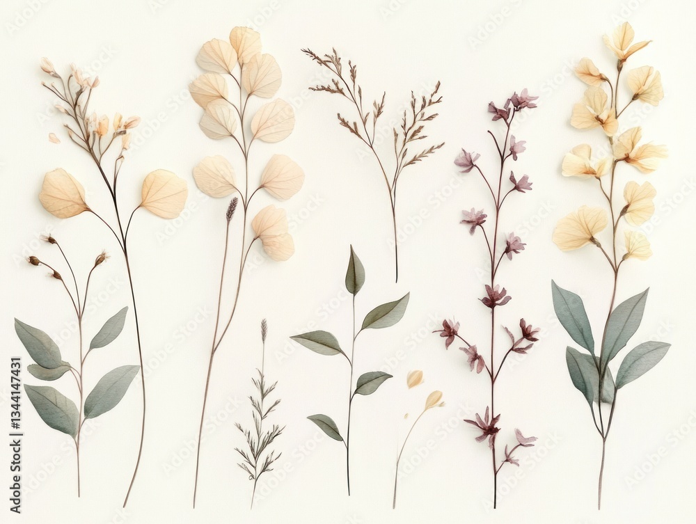 Naklejka premium Wildflowers and Butterflies Watercolor Collection Floral Elements Plants Dragonfly Nature Art Decor Greeting Card Invitation Spring Summer