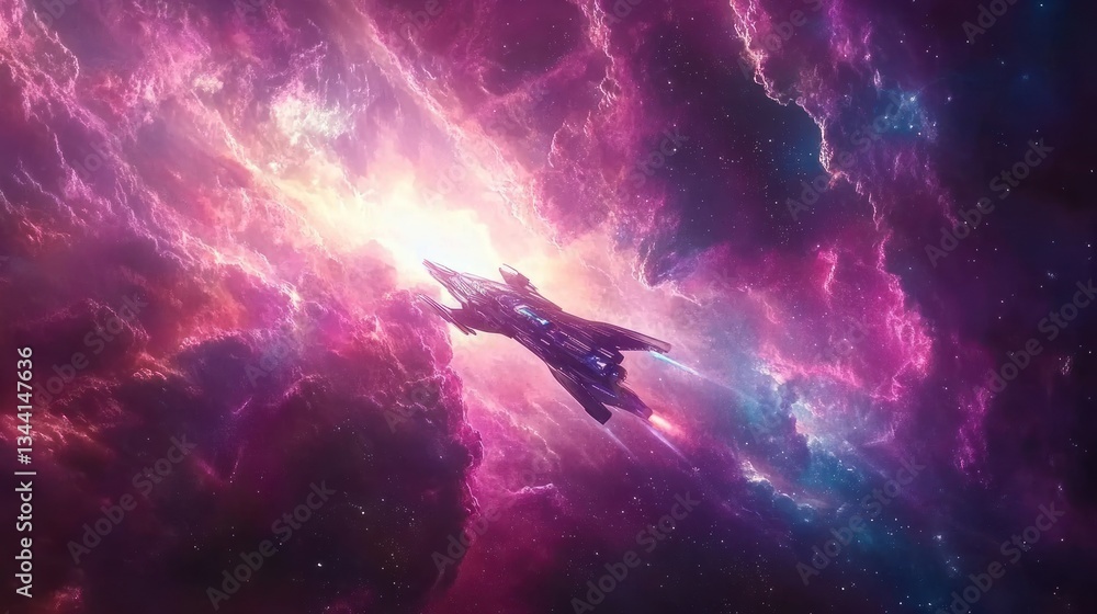 Fototapeta premium Spaceship through Nebula