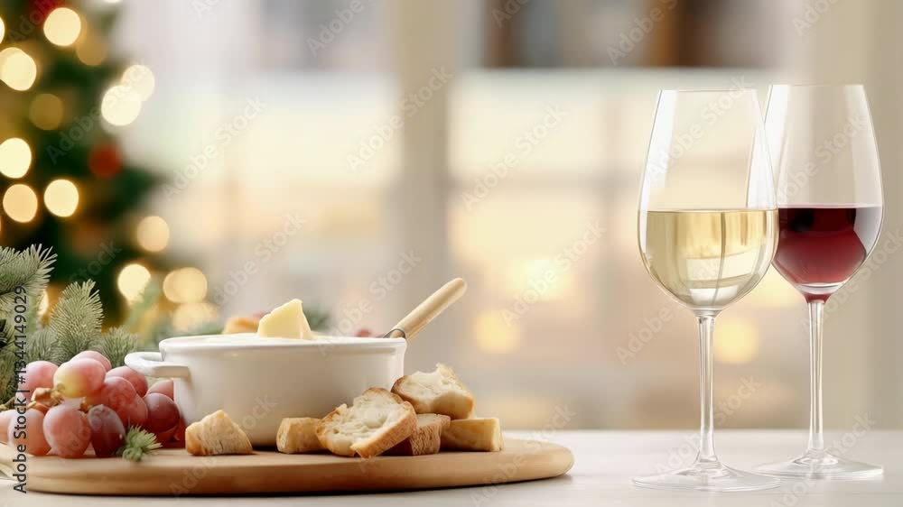 Holiday Cheese Fondue: Wine Grapes and a Christmas Tree backdrop for a festive celebration Holiday Cheese Fondue: Wine Grapes and a Christmas Tree backdrop for a festive celebration