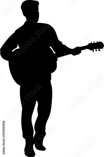 A man plays the guitar silhouette vector on a white background