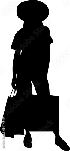 Woman with purchases silhouette vector on a white background