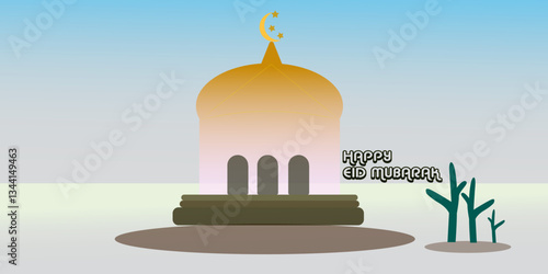 Happy Eid Mubarak greetings, with mosque logo
